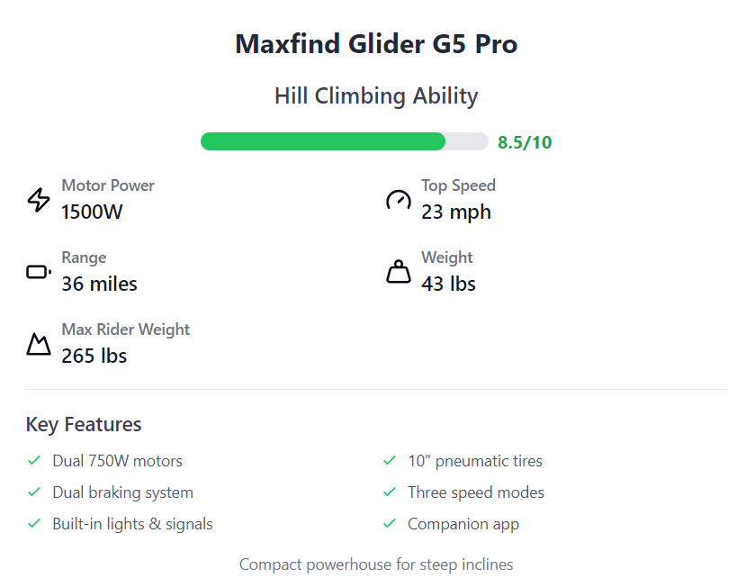 Maxfind glider G5 pro for hill climbing 